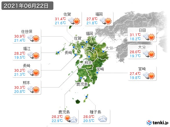 九州地方(2021年06月22日の天気
