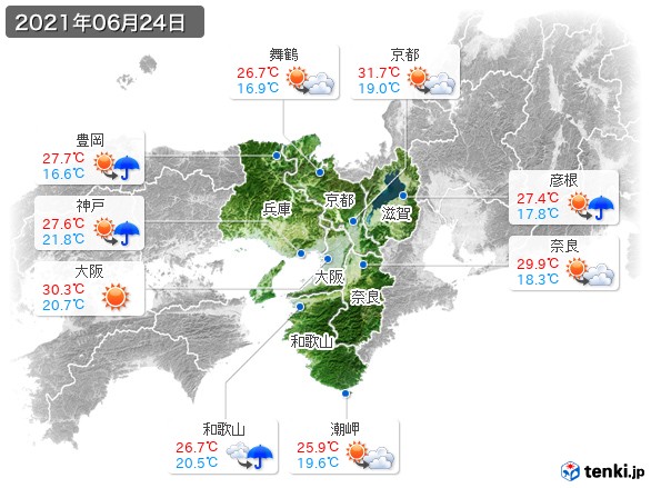 近畿地方(2021年06月24日の天気