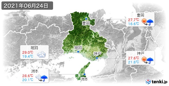 兵庫県(2021年06月24日の天気