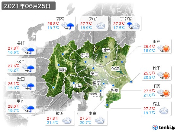 関東・甲信地方(2021年06月25日の天気