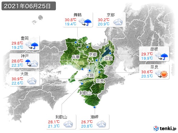 近畿地方(2021年06月25日の天気