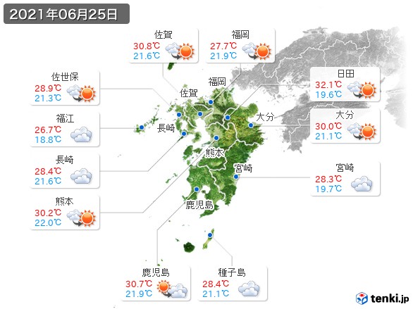 九州地方(2021年06月25日の天気