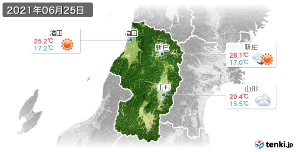 山形県(2021年06月25日の天気