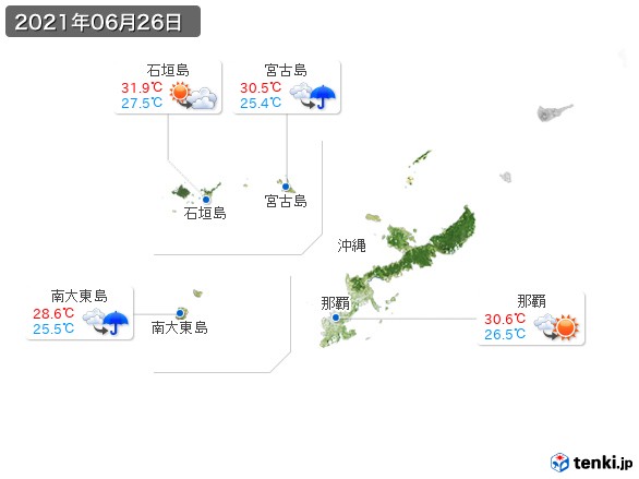 沖縄地方(2021年06月26日の天気