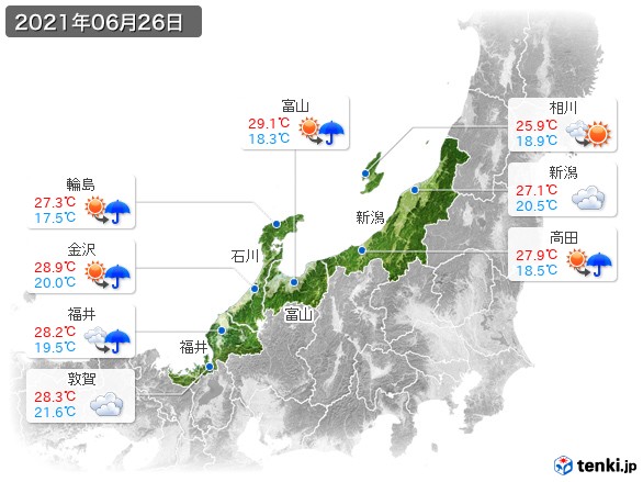 北陸地方(2021年06月26日の天気