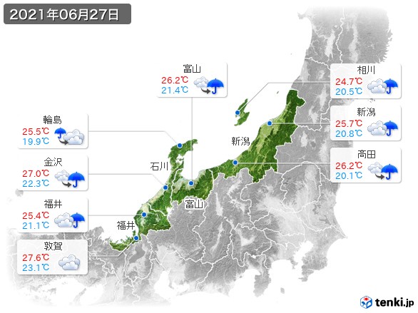 北陸地方(2021年06月27日の天気