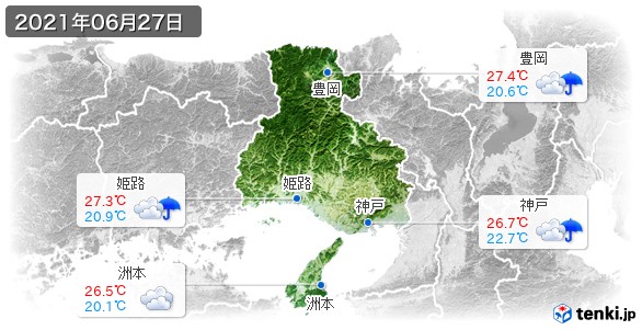 兵庫県(2021年06月27日の天気
