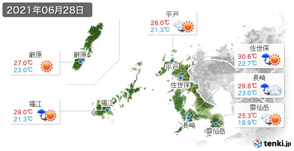 長崎県(2021年06月28日の天気