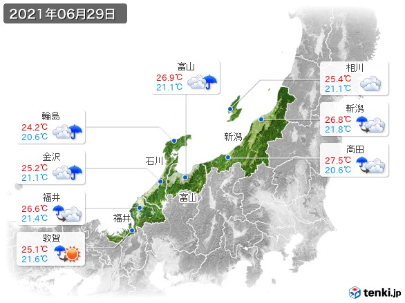 北陸地方(2021年06月29日の天気