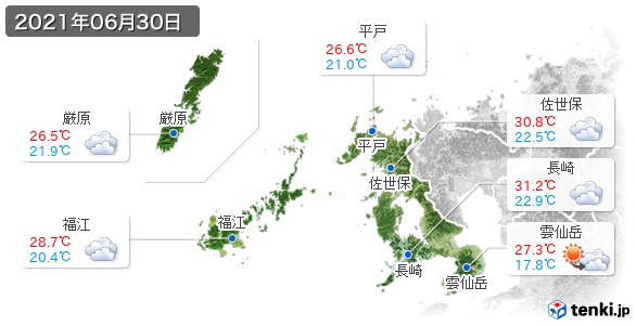 長崎県(2021年06月30日の天気