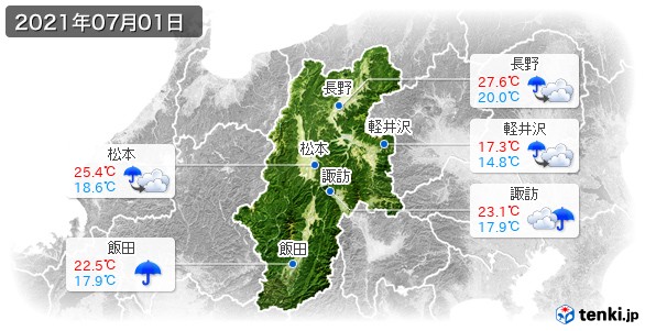 長野県(2021年07月01日の天気