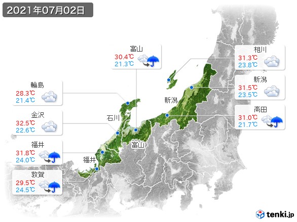北陸地方(2021年07月02日の天気