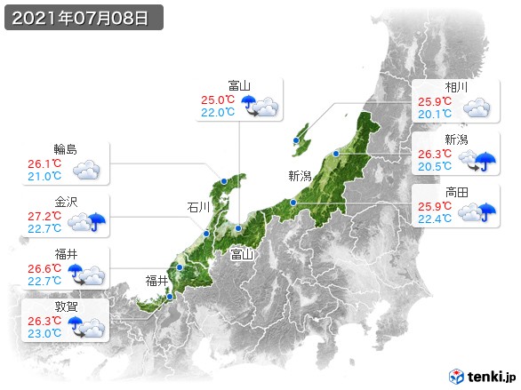 北陸地方(2021年07月08日の天気