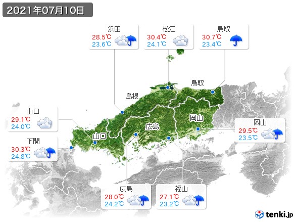 中国地方(2021年07月10日の天気