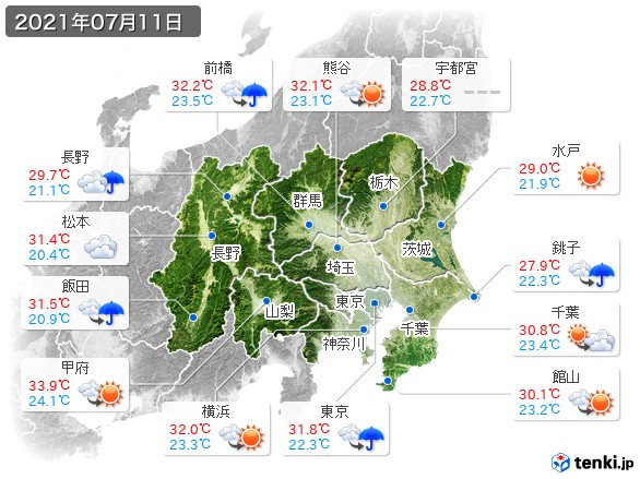 関東・甲信地方(2021年07月11日の天気