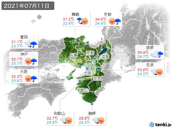 近畿地方(2021年07月11日の天気