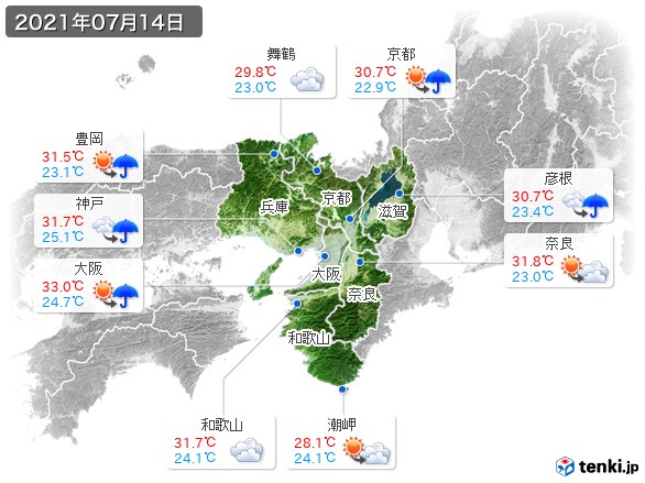 近畿地方(2021年07月14日の天気