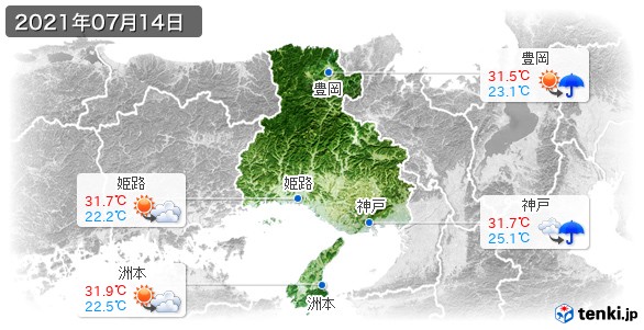 兵庫県(2021年07月14日の天気