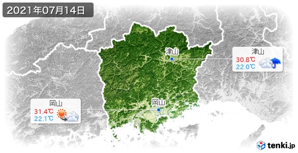 岡山県(2021年07月14日の天気