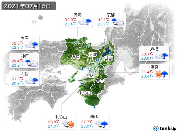 近畿地方(2021年07月15日の天気