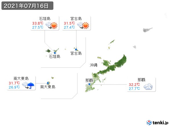 沖縄地方(2021年07月16日の天気