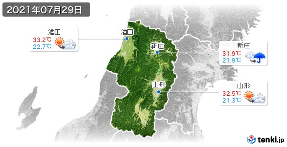山形県(2021年07月29日の天気