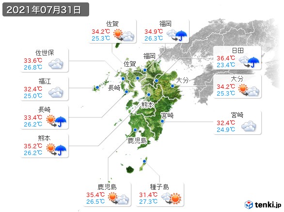 九州地方(2021年07月31日の天気