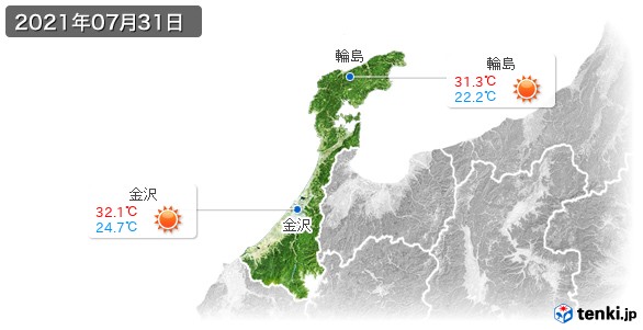 石川県(2021年07月31日の天気