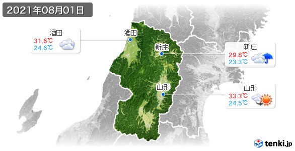 山形県(2021年08月01日の天気