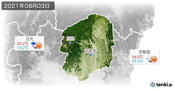 栃木県(2021年08月03日の天気