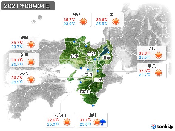 近畿地方(2021年08月04日の天気