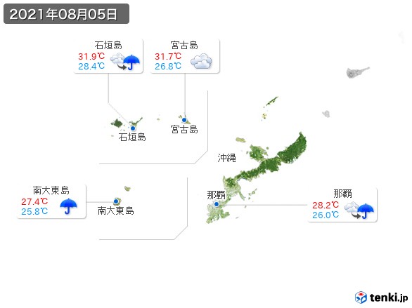沖縄地方(2021年08月05日の天気