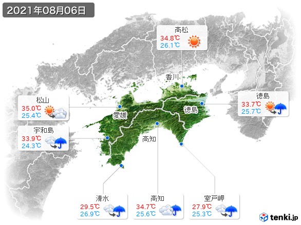 四国地方(2021年08月06日の天気