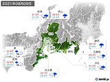 2021年08月09日の東海地方の実況天気