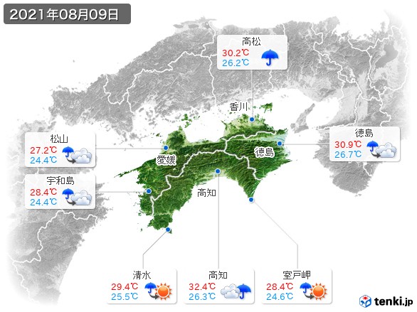 四国地方(2021年08月09日の天気