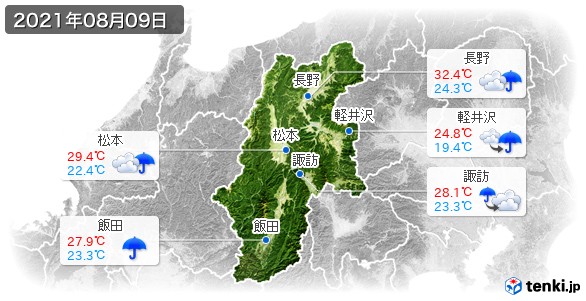 長野県(2021年08月09日の天気