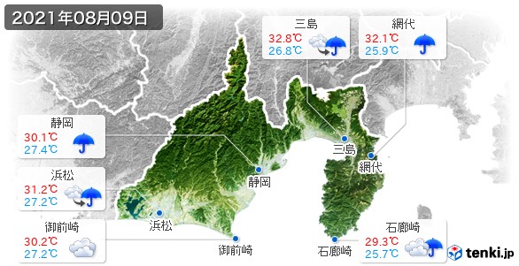 静岡県(2021年08月09日の天気