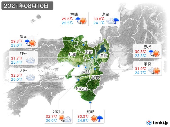 近畿地方(2021年08月10日の天気