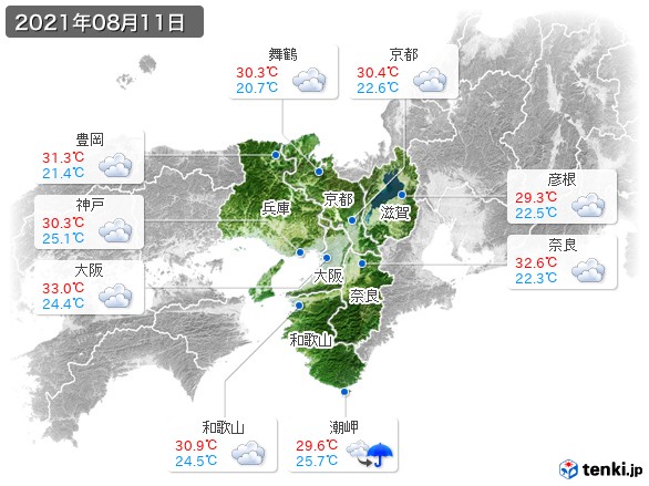 近畿地方(2021年08月11日の天気