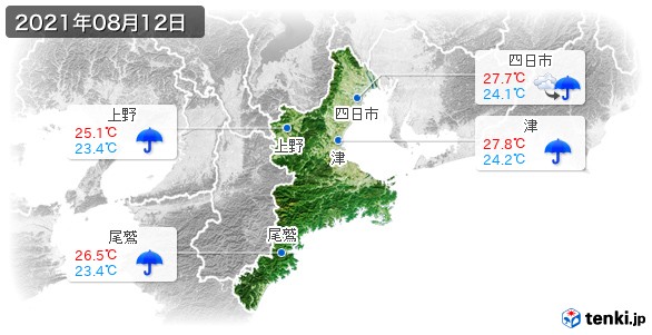 三重県(2021年08月12日の天気
