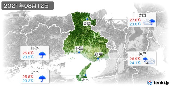 兵庫県(2021年08月12日の天気