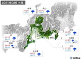 2021年08月14日の東海地方の実況天気