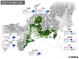 2021年08月16日の東海地方の実況天気