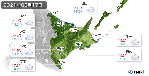 道東(2021年08月17日の天気