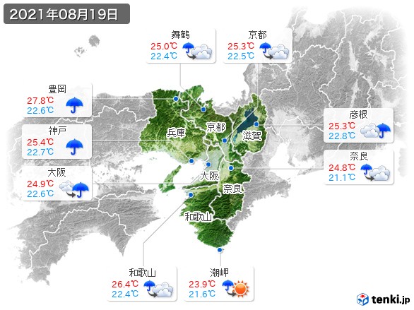 近畿地方(2021年08月19日の天気