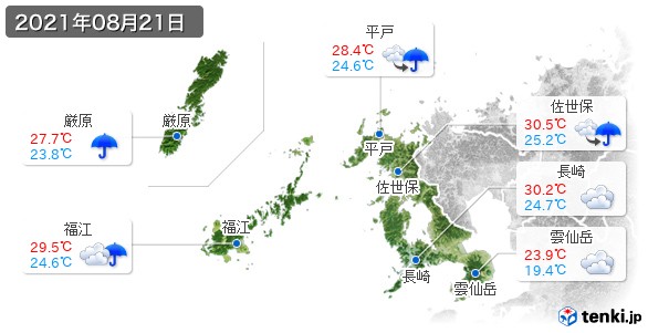 長崎県(2021年08月21日の天気