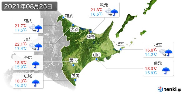 道東(2021年08月25日の天気