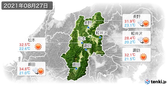 長野県(2021年08月27日の天気