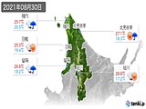 2021年08月30日の道北の実況天気