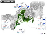 2021年09月01日の東海地方の実況天気